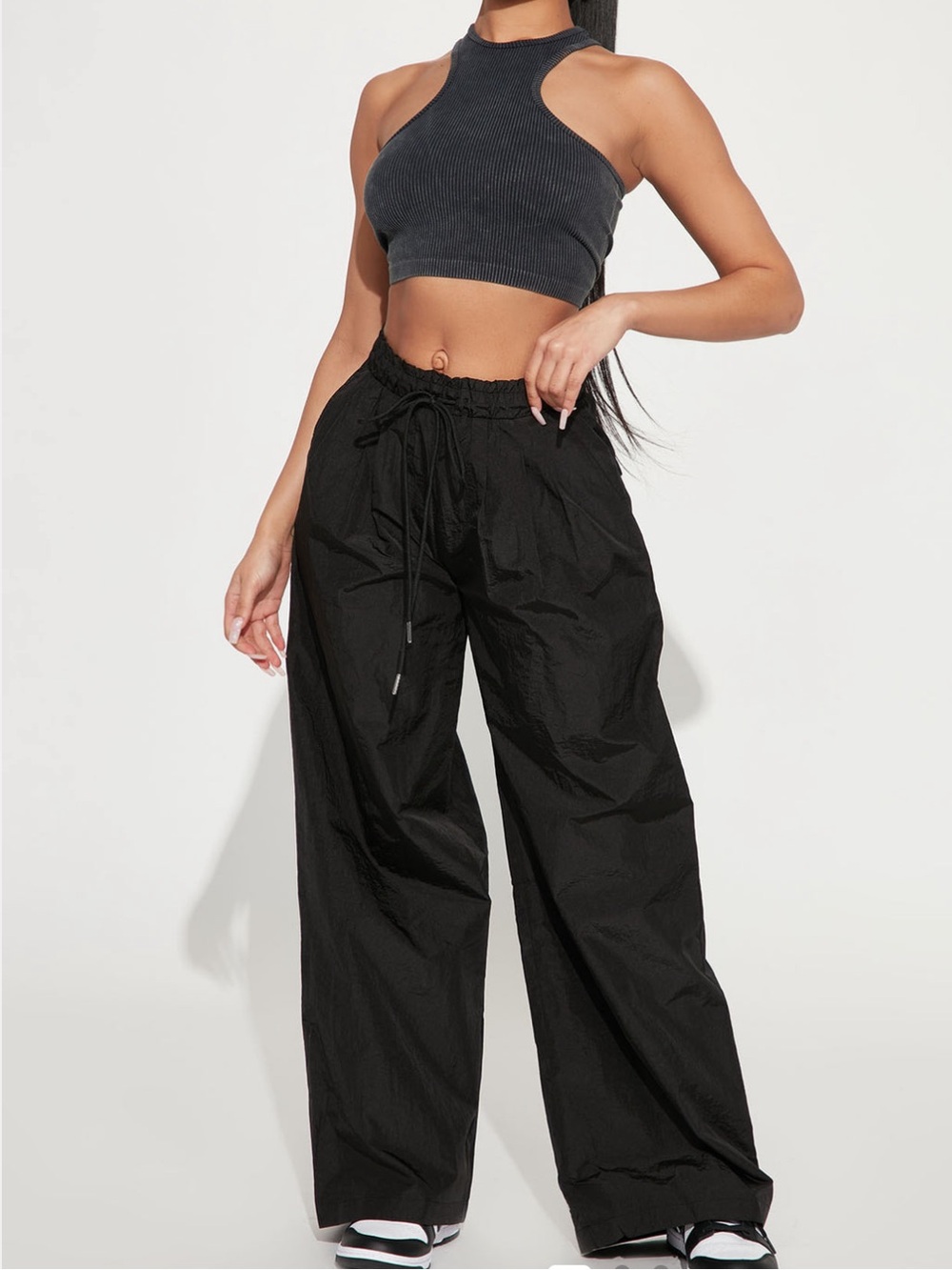 Fashion Nova Black Wide-Leg Parachute Pants